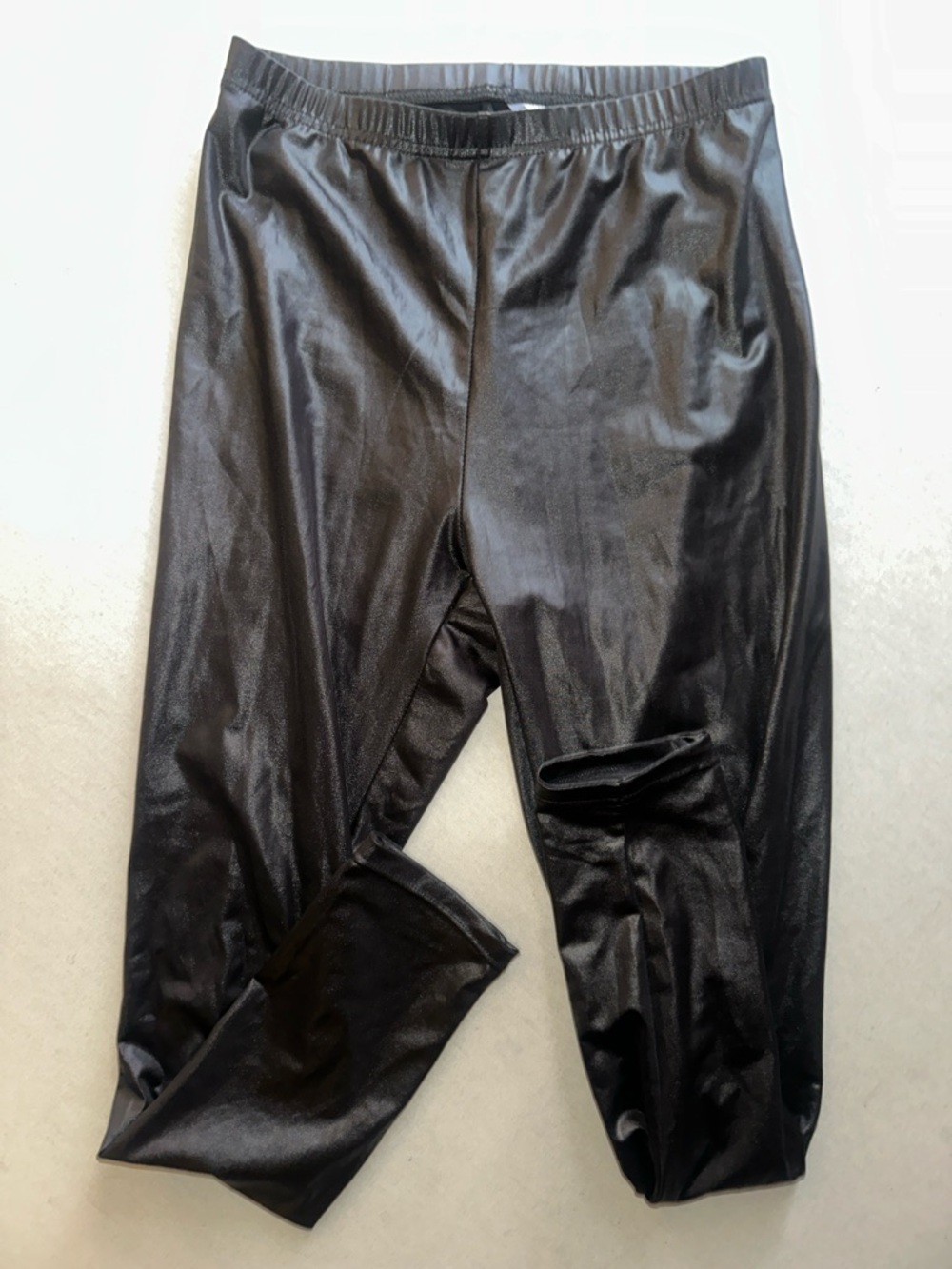 Womens Size Large Shiny Black Faux Leather Leggings